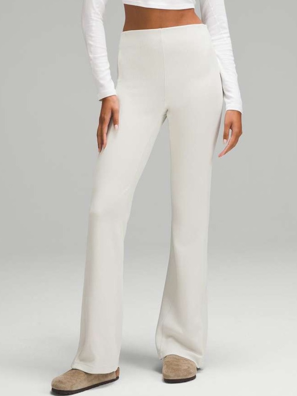 NWT Lululemon Brushed Softstreme Ribbed Zip Flared Pant 32.5" size 4 in Bone